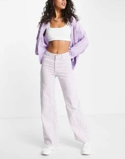 Monki Celi Checkerboard Trousers In Lilac For Women -Monki Shop 200851211 1 lilac 1