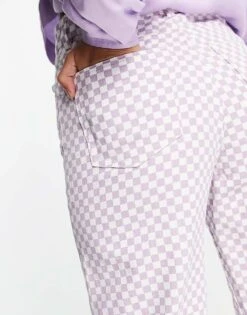Monki Celi Checkerboard Trousers In Lilac For Women -Monki Shop 200851211 3