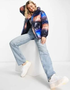 Monki Polyester Ombre Puffer Jacket In Multi - MULTI For Women