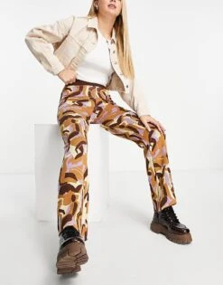 Monki Figure Print Flare Trousers In Multi For Women -Monki Shop 201363915 4