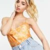 Monki Satin Waterfall Cami Top In Orange Tattoo Print For Women -Monki Shop 201811688 1 orange