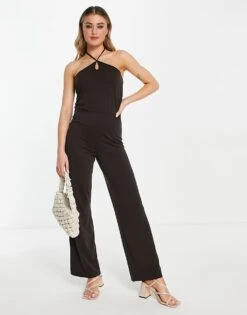 Monki Halterneck Jumpsuit In Brown For Women