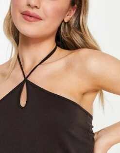 Monki Halterneck Jumpsuit In Brown For Women -Monki Shop 203149351 4