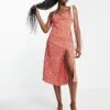 Monki Cami Midi Dress With Side Split In Red Ditsy Floral For Women