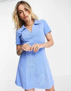 Monki Towelling Tennis Dress In Bright Blue For Women -Monki Shop 203224339 4
