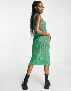 Monki Sleeveless Knit Dress In Bright Green Dress For Women -Monki Shop 203421371 2