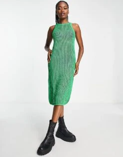 Monki Sleeveless Knit Dress In Bright Green Dress For Women -Monki Shop 203421371 4