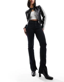 Monki Split Hem Fitted Trousers In Black For Women -Monki Shop 203955480 1 black 1