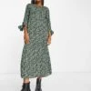 Monki Tie Sleeve Smock Midi Dress In Green Swirl For Women -Monki Shop 204102550 1 green