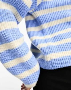Monki Knitted Jumper In Blue And Off White Stripe For Women -Monki Shop 204275176 3