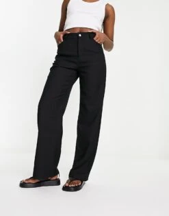Monki Straight Leg Tailored Trousers In Black For Women