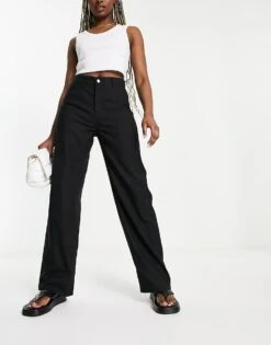 Monki Straight Leg Tailored Trousers In Black For Women -Monki Shop 204283668 4