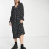 Monki Long Sleeve Midi Dress In Black Ditsy Print For Women -Monki Shop 204348857 1 black