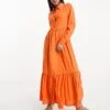 Monki Poplin Maxi Shirt Dress In Orange For Women 2 Monki Poplin Maxi Shirt Dress In Orange For Women -Monki Shop 204348917 1 orange