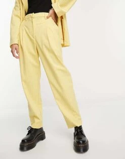 Monki Co-ord Tapered Trousers In Yellow Pinstripe For Women