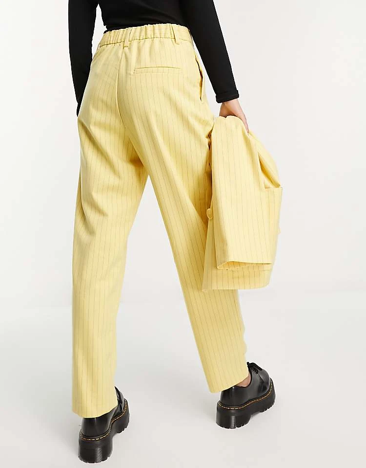 Monki Co-ord Tapered Trousers In Yellow Pinstripe For Women 5 Monki Co-ord Tapered Trousers In Yellow Pinstripe For Women - Image 3
