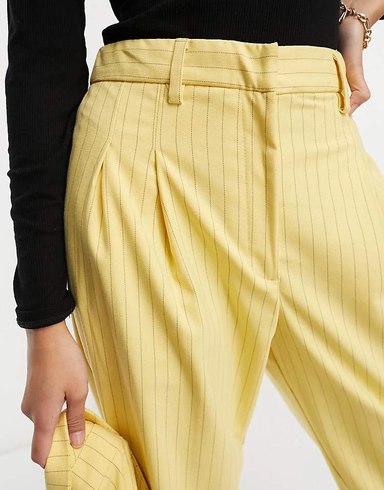 Monki Co-ord Tapered Trousers In Yellow Pinstripe For Women 6 Monki Co-ord Tapered Trousers In Yellow Pinstripe For Women - Image 4