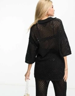 Monki Co-ord Crochet Knitted Top In Black For Women -Monki Shop 204349217 3