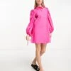 Monki Balloon Sleeve Mini Shirt Dress In Pink For Women