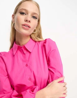 Monki Balloon Sleeve Mini Shirt Dress In Pink For Women 8 Monki Balloon Sleeve Mini Shirt Dress In Pink For Women -Monki Shop 204520637 2