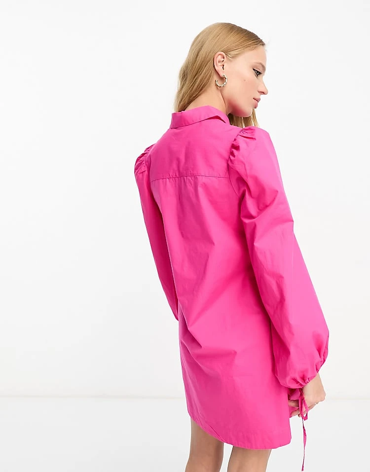 Monki Balloon Sleeve Mini Shirt Dress In Pink For Women 6 Monki Balloon Sleeve Mini Shirt Dress In Pink For Women - Image 4