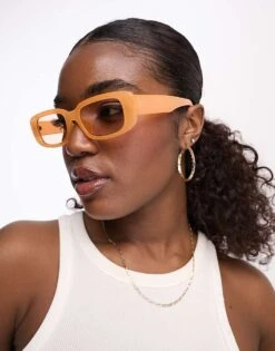Monki Small Rectangle Sunglasses In Yellow For Women -Monki Shop 204549847 1 orange 1