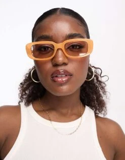Monki Small Rectangle Sunglasses In Yellow For Women -Monki Shop 204549847 4