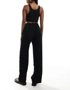 Monki Drawstring Waist Trousers In Black For Women -Monki Shop 204550078 3