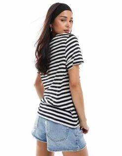 Monki Short Sleeved T-shirt In Black And White Stripe For Women -Monki Shop 204554301 3