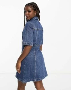 Monki Denim Mini Shirt Dress In Blue For Women -Monki Shop 204681689 2