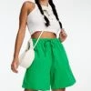 Monki Linen Drawstring Shorts In Green For Women -Monki Shop 204681984 1 green