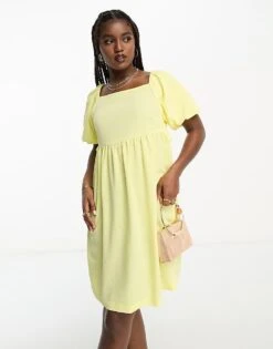 Monki Crepe Puff Sleeve Open Back Mini Dress In Yellow For Women -Monki Shop 204682111 2