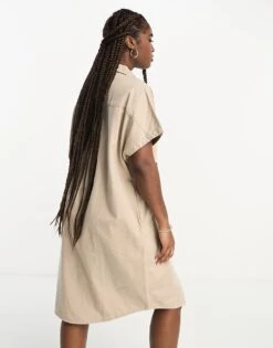 Monki Denim Mini Shirt Dress In Beige For Women -Monki Shop 204712218 2