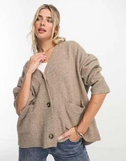 Monki Knit Button Front Cardigan In Brown For Women -Monki Shop 204982742 1 brown 1