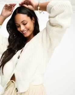 Monki Knit Cardigan In White For Women -Monki Shop 205077618 3