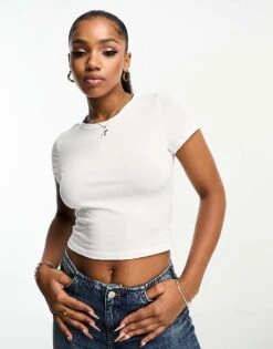 Monki Shrunken Baby T-shirt In White For Women