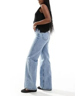 Monki Yoko High Waist Wide Leg Jeans In Mid Blue For Women -Monki Shop 205216648 3