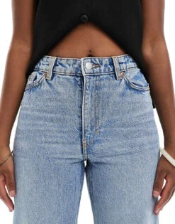 Monki Yoko High Waist Wide Leg Jeans In Mid Blue For Women -Monki Shop 205216648 5