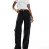 Monki Yoko High Waist Wide Leg Jeans In Black For Women