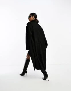 Monki Oversize Double Breasted Coat In Black For Women -Monki Shop 205218378 4