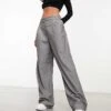 Monki High Waist Wide Leg Tailored Trousers In Light Grey For Women -Monki Shop 205258162 1 grey