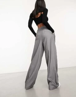Monki High Waist Wide Leg Tailored Trousers In Light Grey For Women -Monki Shop 205258162 2