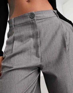 Monki High Waist Wide Leg Tailored Trousers In Light Grey For Women -Monki Shop 205258162 3