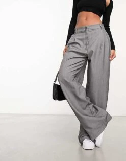 Monki High Waist Wide Leg Tailored Trousers In Light Grey For Women -Monki Shop 205258162 4