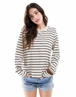 Monki Oversize Long Sleeve Striped Top -Monki Shop 205258525 1 monostripe