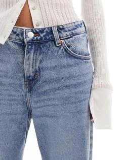 Monki Naoki Loose Fit Low Rise Jeans In Washed Mid Blue For Women -Monki Shop 205268655 4