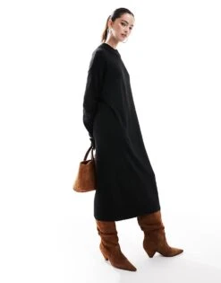 Monki Long Sleeve Knitted Midi Dress In Black For Women -Monki Shop 205273618 1 black 1