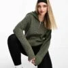 Monki High Zip Neck Knitted Sweater In Khaki For Women