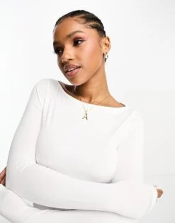 Monki Long Sleeve Boat Neck Top In White For Women -Monki Shop 205319019 1 white 1