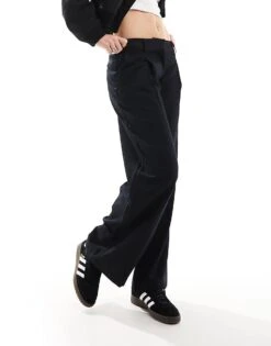 Monki Wide Leg Low Waist Tailored Trousers In Black For Women